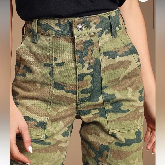 We The Free Free People Remy Camo High Waisted Wide Leg Jeans - Picture 5 of 16